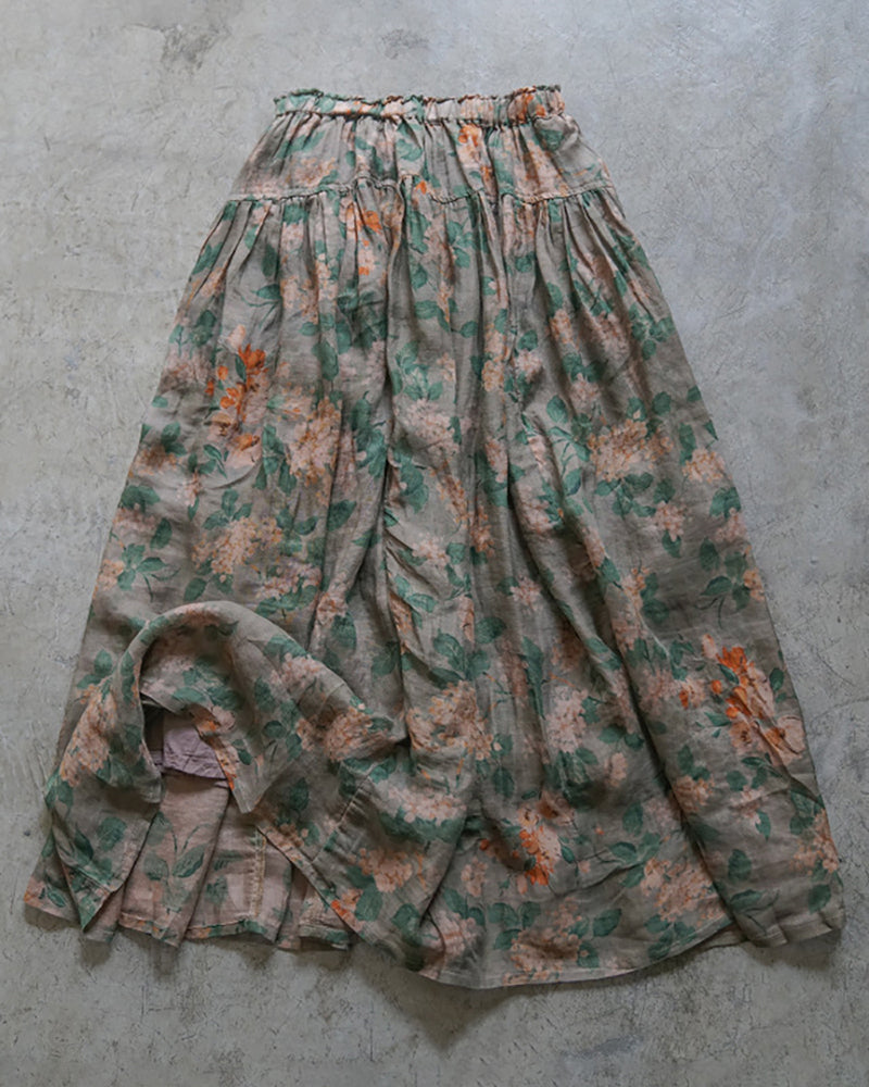 Women Floral Ramie Casual Summer Skirt HH031 MH