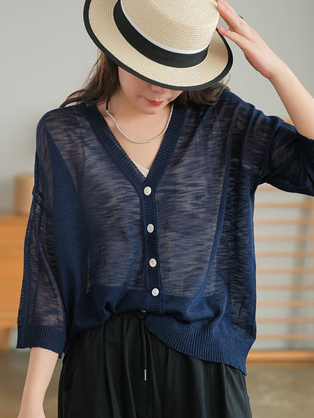 Plus Size Women Summer V-Neck Casual Loose Knit Shirt CC053 ZMMM