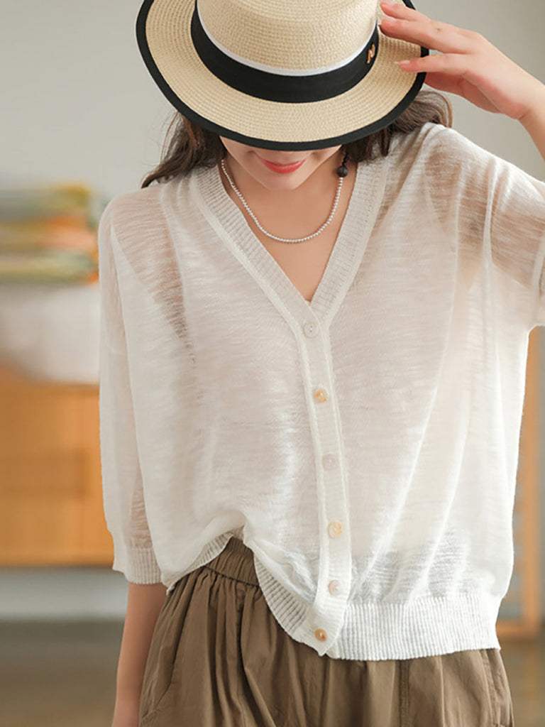 Plus Size Women Summer V-Neck Casual Loose Knit Shirt CC053 ZMMM