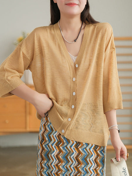 Plus Size Women Summer V-Neck Casual Loose Knit Shirt CC053 ZMMM