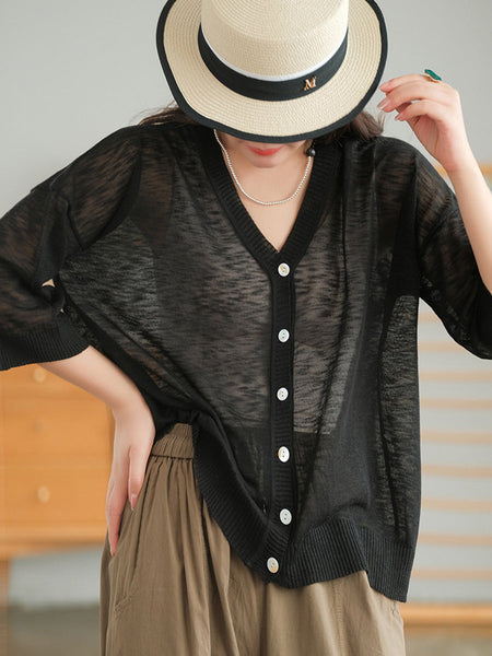 Plus Size Women Summer V-Neck Casual Loose Knit Shirt CC053 ZMMM