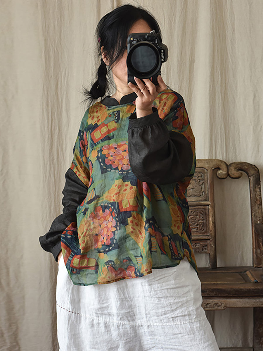 Ramie Floral Vintage Women Loose T Shirt AI1081 QYMM