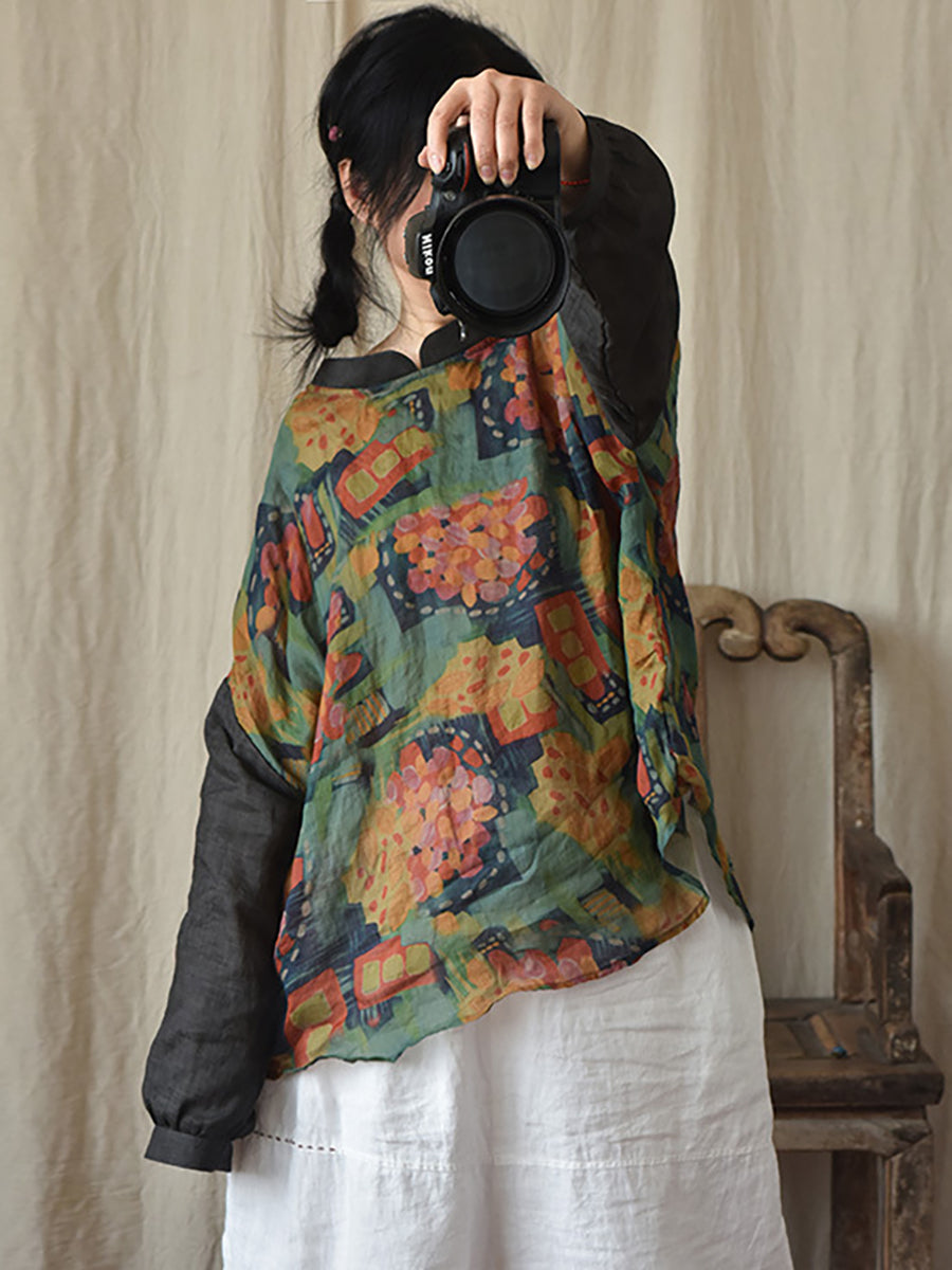Ramie Floral Vintage Women Loose T Shirt AI1081 QYMM