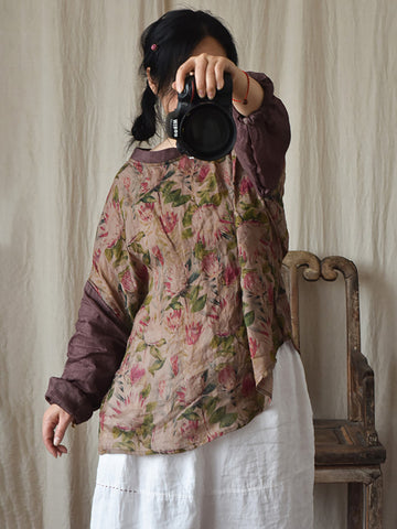 Ramie Floral Vintage Women Loose T Shirt AI1081 QYMM