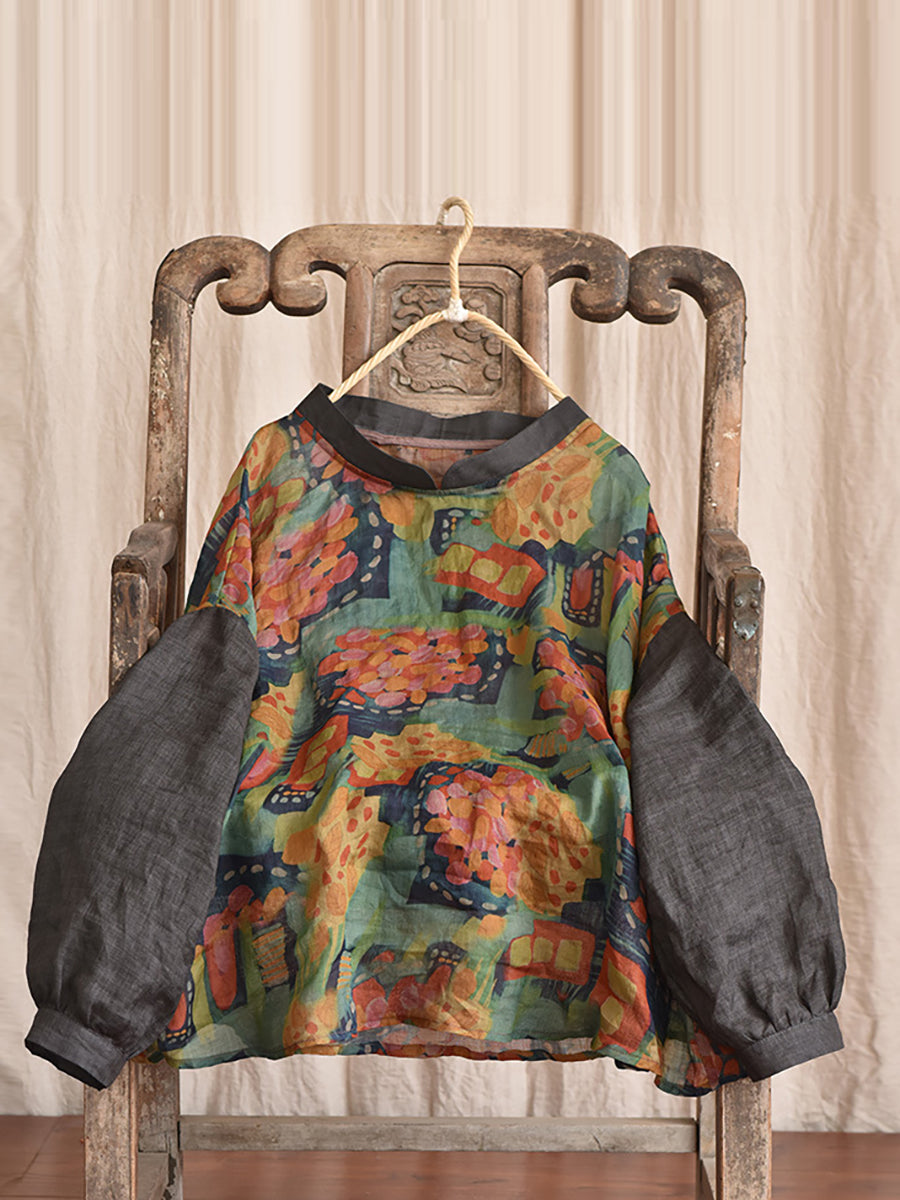 Ramie Floral Vintage Women Loose T Shirt AI1081 QYMM