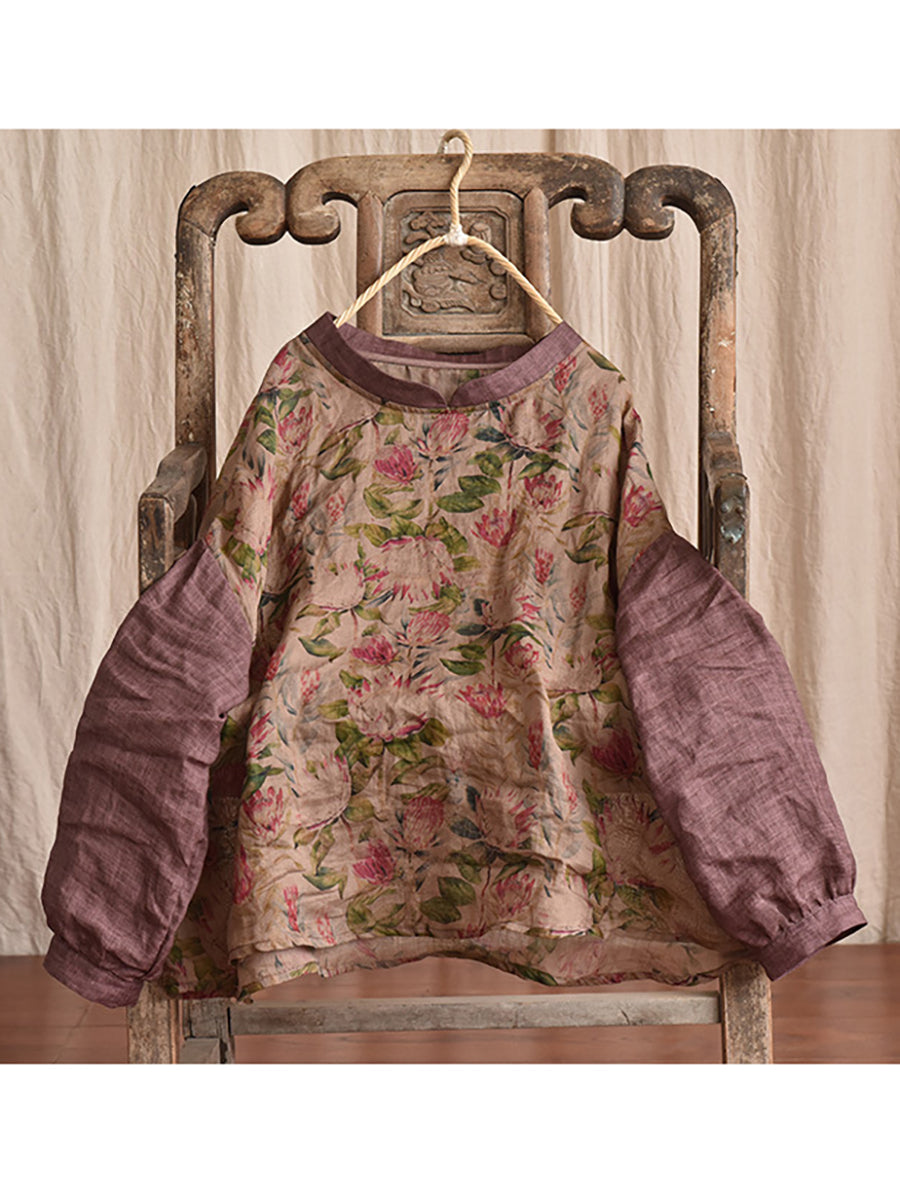 Ramie Floral Vintage Women Loose T Shirt AI1081 QYMM