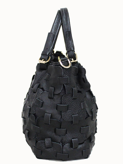 Women Fashion Genuine Leather Plaid Spliced Handbag AH1075 YTPJ