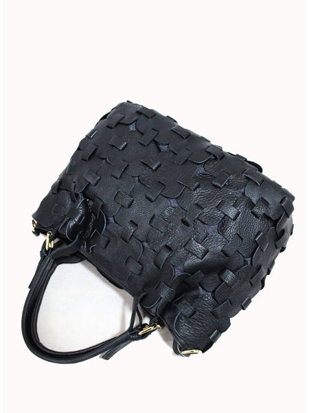 Women Fashion Genuine Leather Plaid Spliced Handbag AH1075 YTPJ