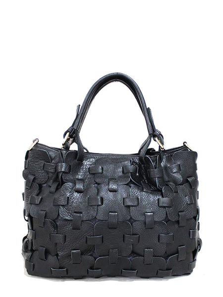 Women Fashion Genuine Leather Plaid Spliced Handbag AH1075 YTPJ