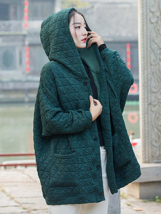 Plus Size Women Winter Casual Button Pocket Hooded Coat CX062 BXF