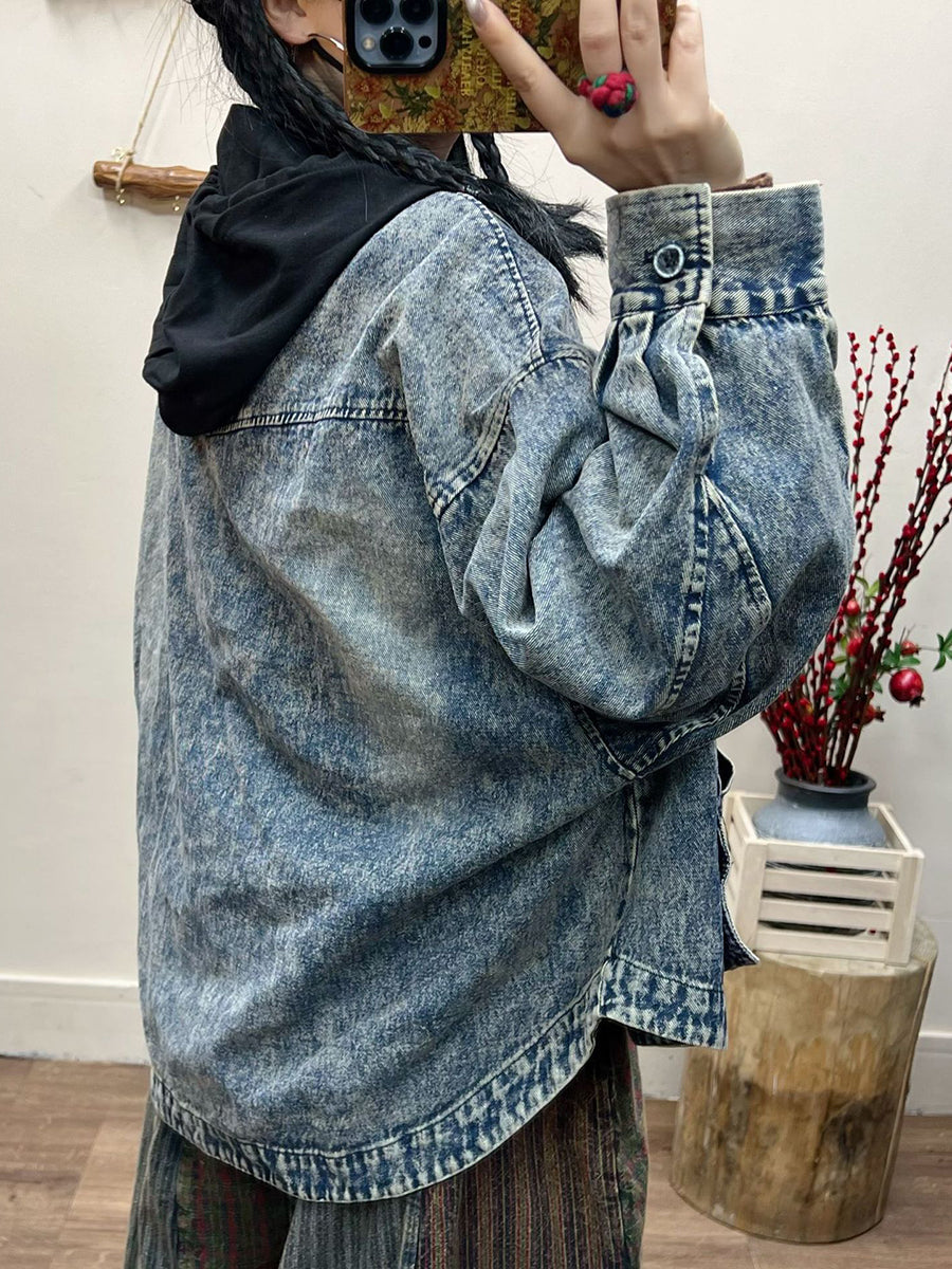 Women Spring Retro Irregular Patch Pocket Denim Coat AT1031 LN