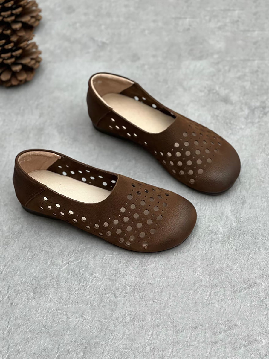 Women Summer Geniune Leather Hollow Out Flat Shoes HH025 ZYXY