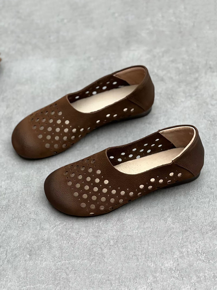 Women Summer Geniune Leather Hollow Out Flat Shoes HH025 ZYXY