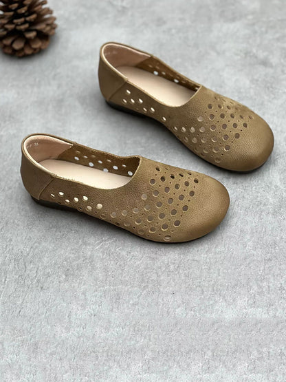 Women Summer Geniune Leather Hollow Out Flat Shoes HH025 ZYXY