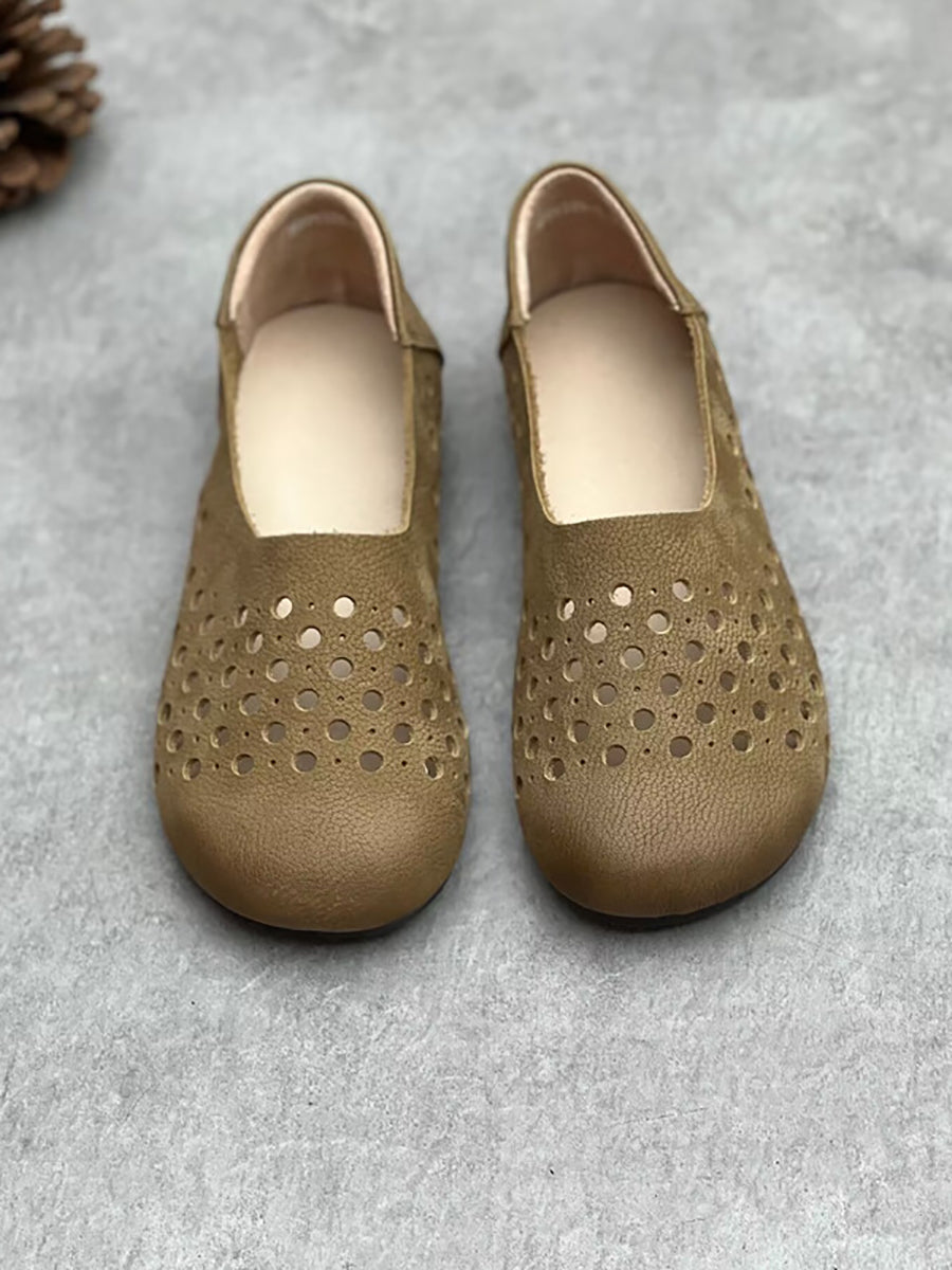 Women Summer Geniune Leather Hollow Out Flat Shoes HH025 ZYXY