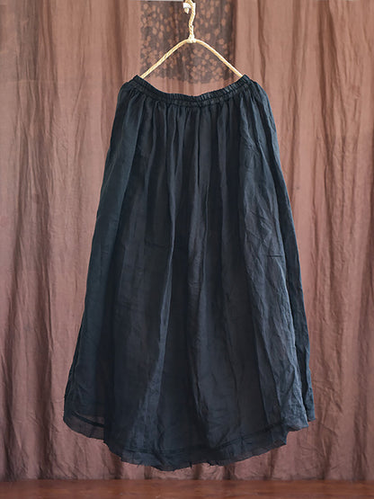 Women Artsy Solid Summer Thin Burrs Ramie Skirt HH024 BUYKUD