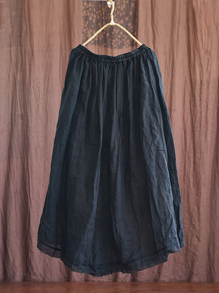 Women Artsy Solid Summer Thin Burrs Ramie Skirt HH024 BUYKUD