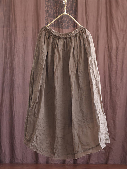 Women Artsy Solid Summer Thin Burrs Ramie Skirt HH024 BUYKUD