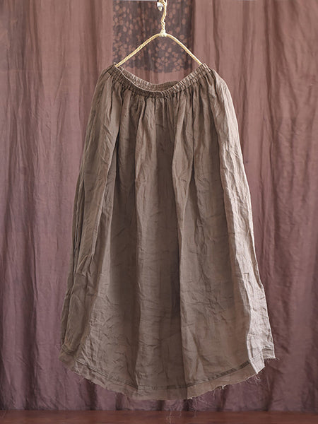 Women Artsy Solid Summer Thin Burrs Ramie Skirt HH024 BUYKUD