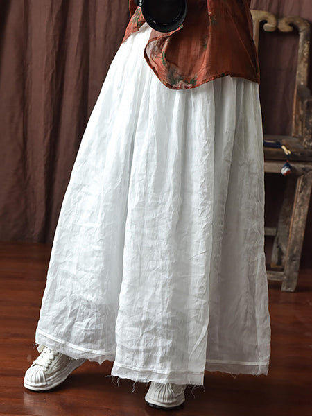 Women Artsy Solid Summer Thin Burrs Ramie Skirt HH024 BUYKUD