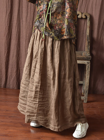 Women Artsy Solid Summer Thin Burrs Ramie Skirt HH024 BUYKUD