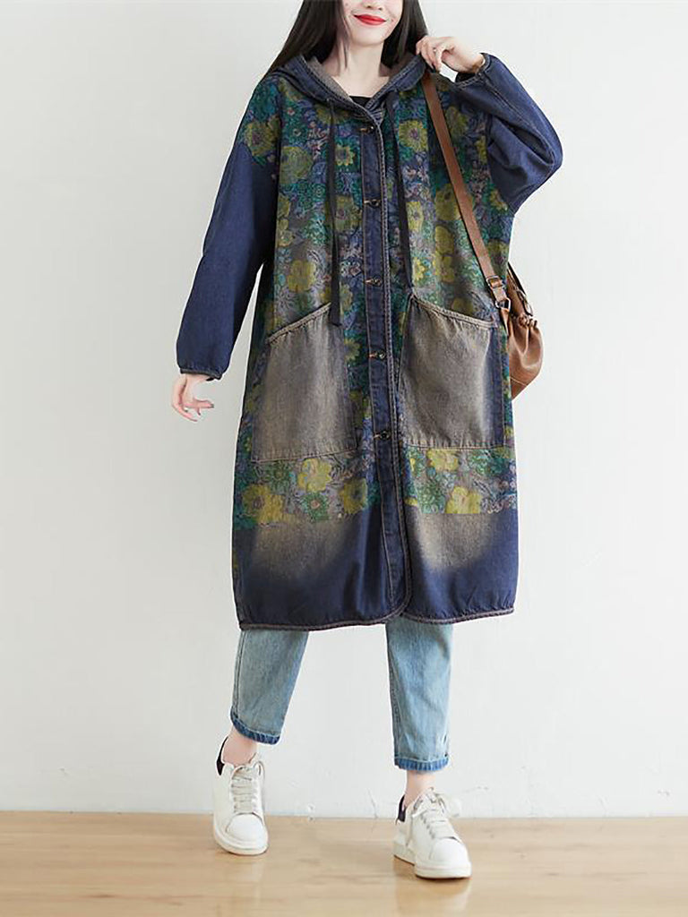 Women Casual Sunflower Denim Hooded Coat AI1022 YTLSFZ