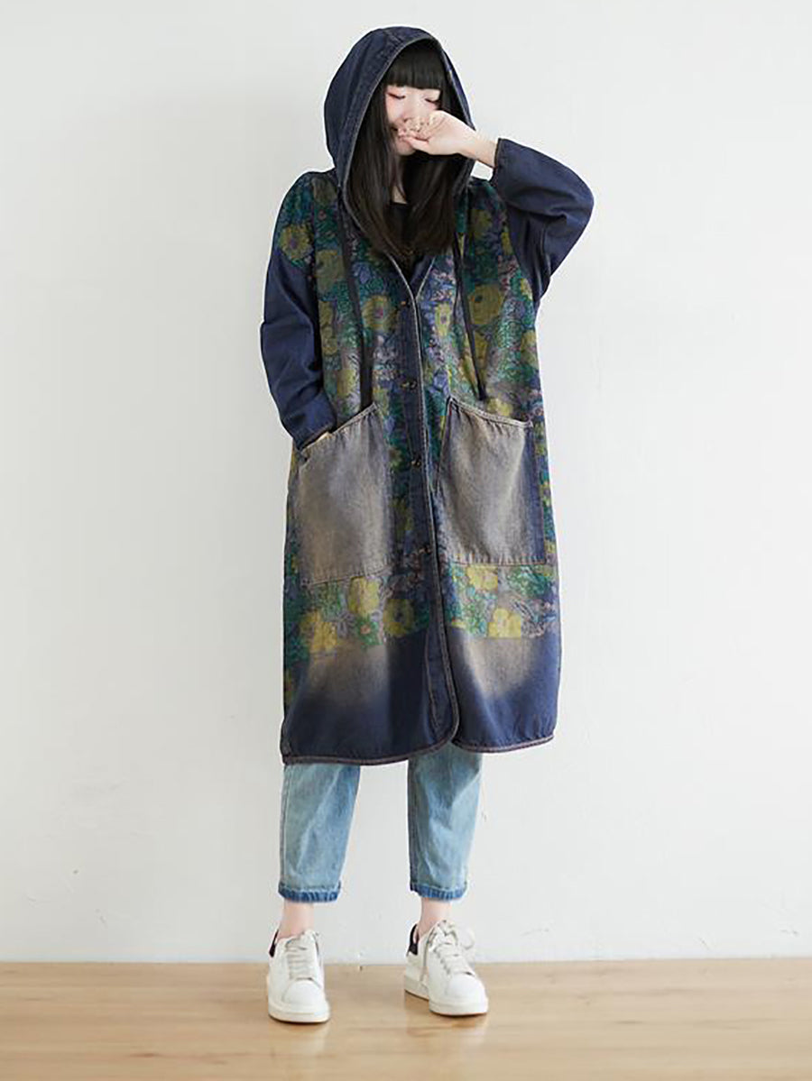 Women Casual Sunflower Denim Hooded Coat AI1022 YTLSFZ