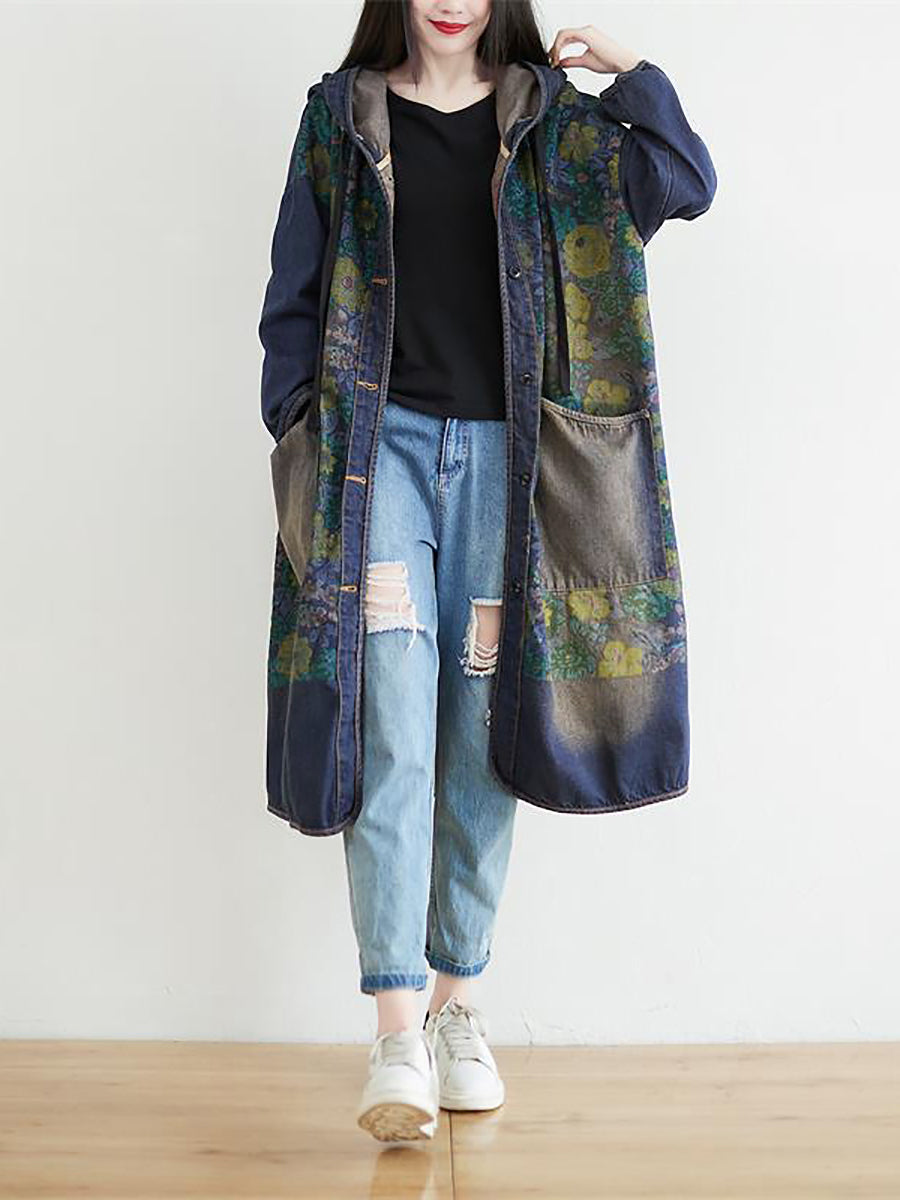 Women Casual Sunflower Denim Hooded Coat AI1022 YTLSFZ