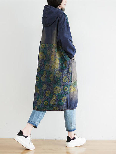 Women Casual Sunflower Denim Hooded Coat AI1022 YTLSFZ