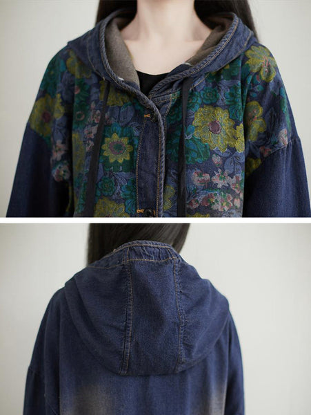 Women Casual Sunflower Denim Hooded Coat AI1022 YTLSFZ