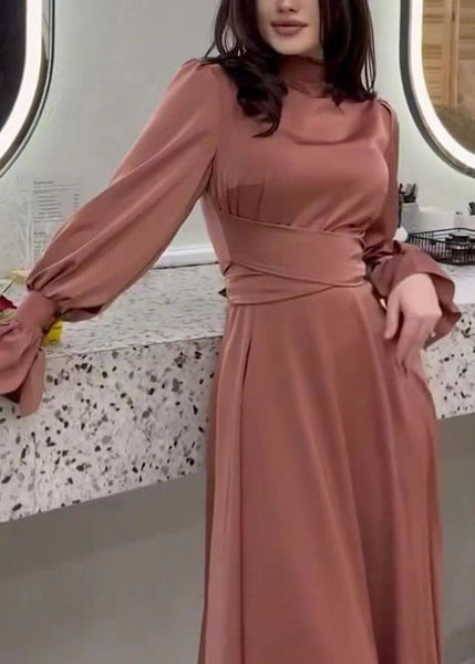 2024 Autumn Elegant Waist Cinching Silk Long Dress WO054 OM-ZS241108