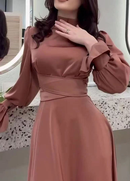 2024 Autumn Elegant Waist Cinching Silk Long Dress WO054 OM-ZS241108