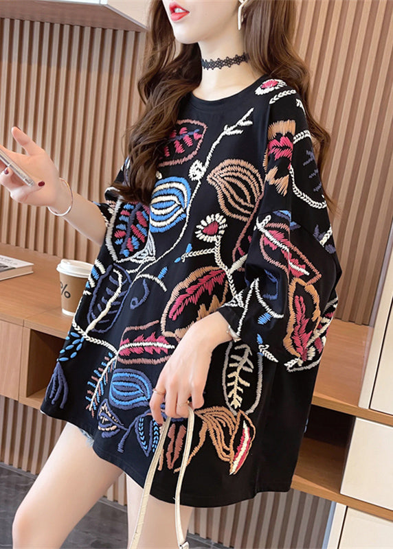 2024 Fashion Black O-Neck Print Top Summer VB1067 Ada Fashion