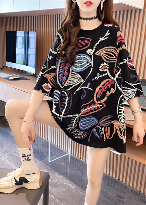 2024 Fashion Black O-Neck Print Top Summer VB1067 Ada Fashion