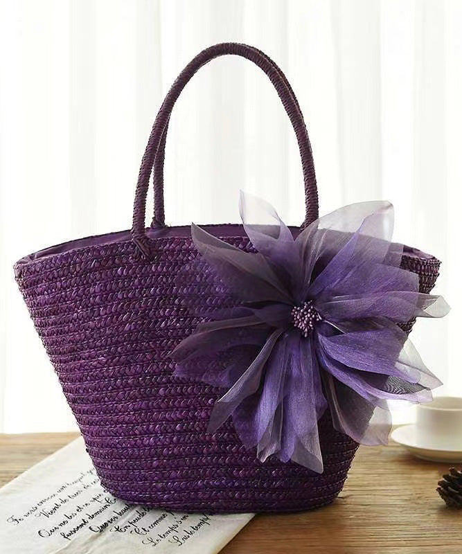 2024 Fashion Purple Flower Grass Woven Handbag HJ1009 Ada Fashion