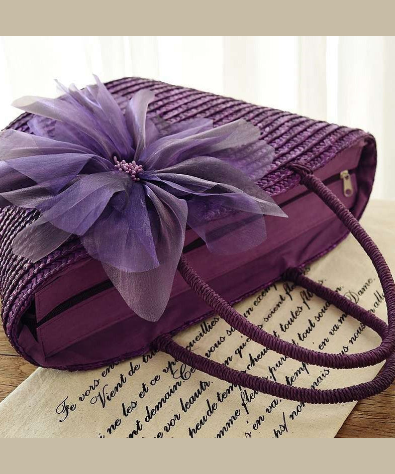 2024 Fashion Purple Flower Grass Woven Handbag HJ1009 Ada Fashion