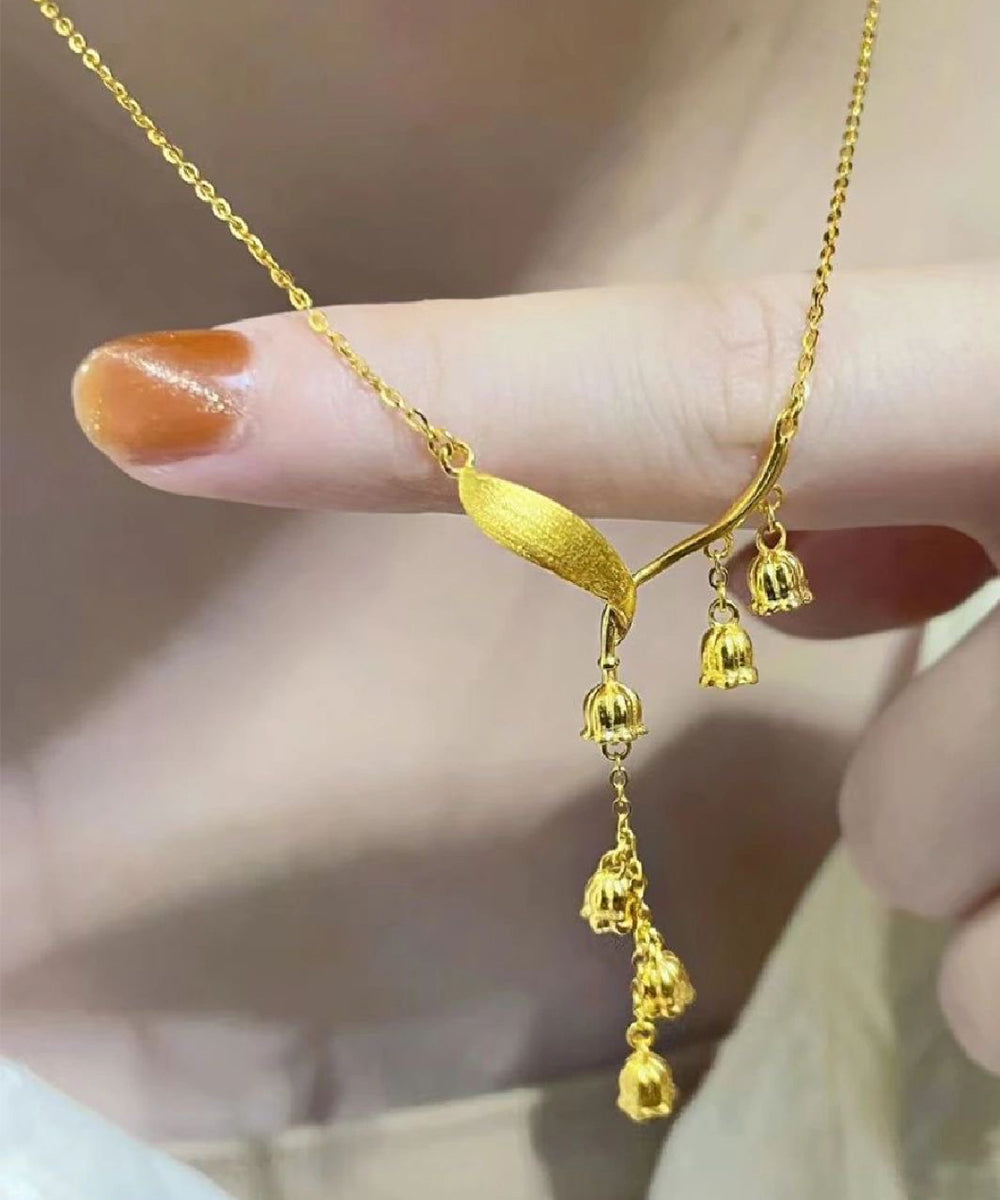 2024 Gold Sterling Silver Overgild Lily Of The Valley Tassel Pendant Necklace KX1052 Ada Fashion