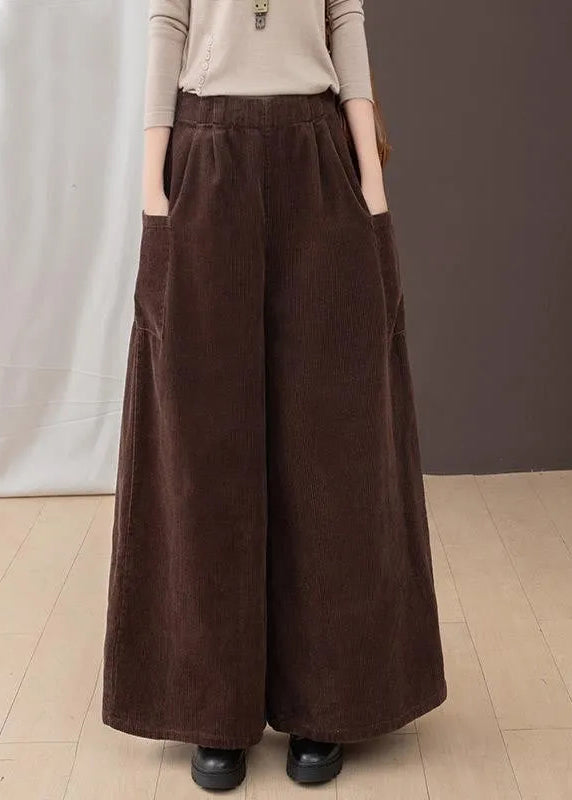 2024 New Brown Pockets Corduroy Warm Fleece Wide Leg Pants Winter RU007 ABC