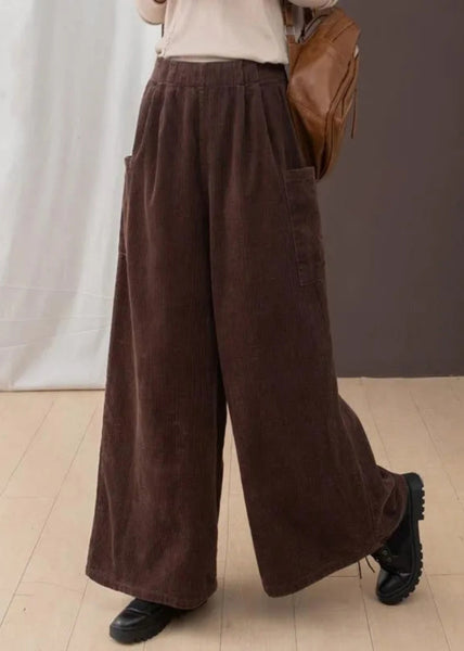 2024 New Brown Pockets Corduroy Warm Fleece Wide Leg Pants Winter RU007 ABC