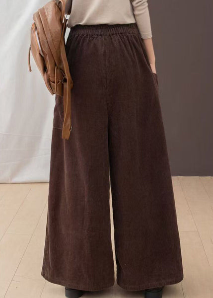 2024 New Brown Pockets Corduroy Warm Fleece Wide Leg Pants Winter RU007 ABC