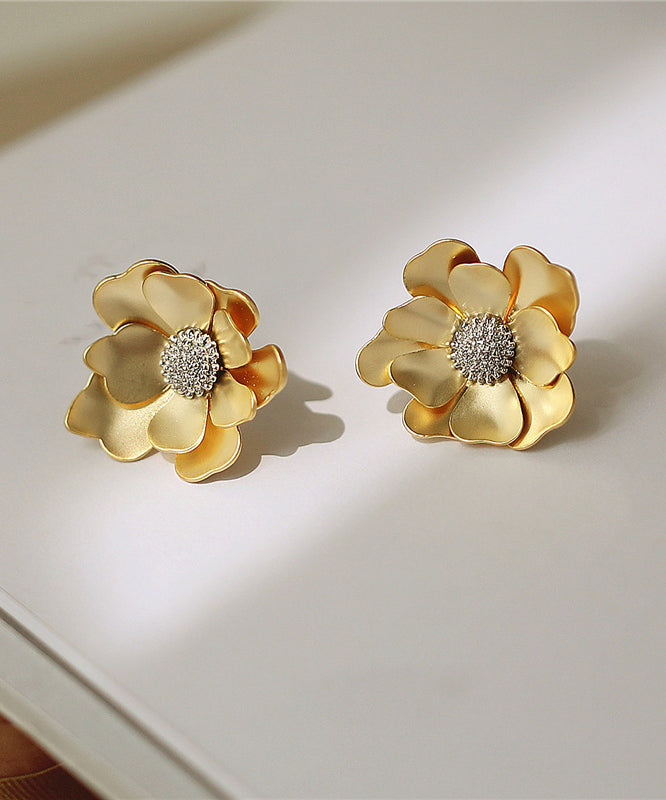 2024 New Gold Sterling Silver Overgild Floral Stud Earrings QQ049 JEW-EAR240811