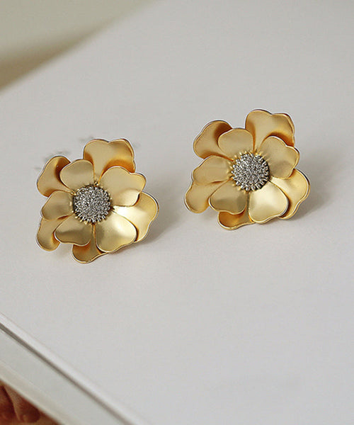 2024 New Gold Sterling Silver Overgild Floral Stud Earrings QQ049 JEW-EAR240811