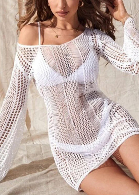 2024 New Hollow Open Back Beach Knitted Cover Up Long Sleeve VC004 WM-Beach-LYQ240615