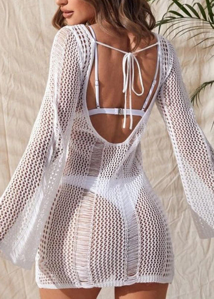 2024 New Hollow Open Back Beach Knitted Cover Up Long Sleeve VC004 WM-Beach-LYQ240615