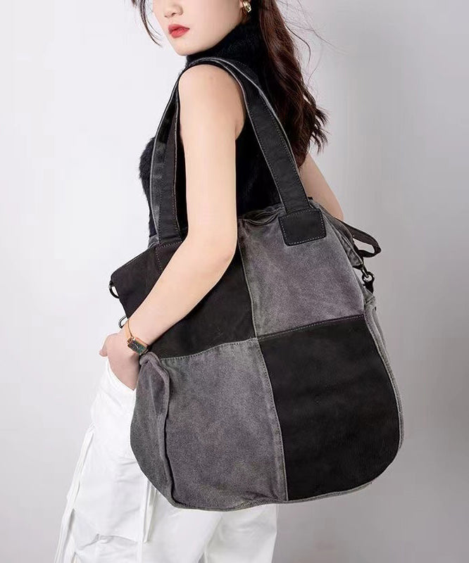 2024 New Large Capacity Calf Leather Patchwork Canvas Satchel Bag Handbag MM057 Bag-BGS240620