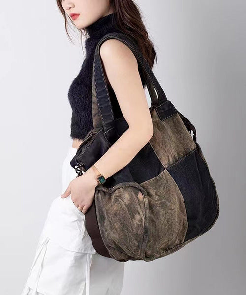 2024 New Large Capacity Calf Leather Patchwork Canvas Satchel Bag Handbag MM057 Bag-BGS240620
