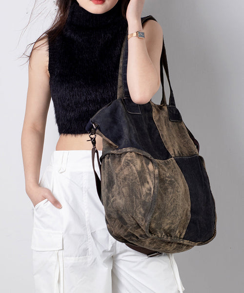 2024 New Large Capacity Calf Leather Patchwork Canvas Satchel Bag Handbag MM057 Bag-BGS240620