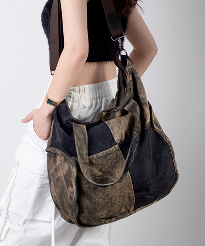 2024 New Large Capacity Calf Leather Patchwork Canvas Satchel Bag Handbag MM057 Bag-BGS240620
