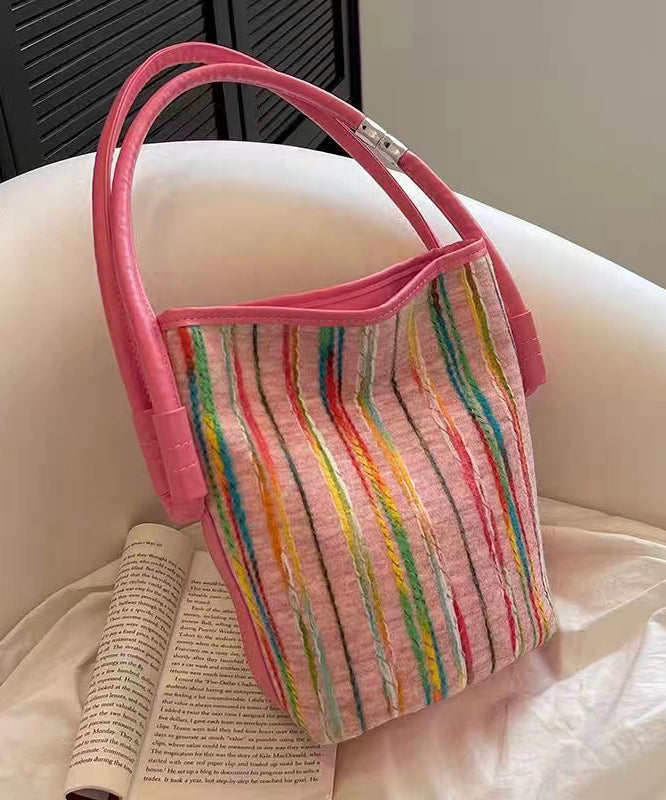 2024 New Minimalist Pink Striped Weaving Satchel Bag Handbag HJ1047 Ada Fashion