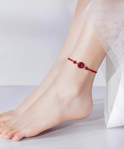 2024 New Red Hand Woven Cinnabar Ping Buckle Adjustable Anklet ZZ082 JEW-ANK240613